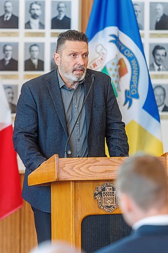 MIKE DEAL / FREE PRESS
Gord Delbridge, president of the Canadian Union of Public Employees, Local 500, talks during the Day of Mourning event at City Hall.
City of Winnipeg elected officials and employees hold a Day of Mourning at City Hall joining thousands of other Canadians in observing Canada’s National Day of Mourning.
Reporter: Erik Pindera
260428 - Tuesday, April 28, 2026.