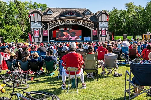 BROOK JONES/FREE PRESS
The Assiniboine Park Conservancy hosts an outdoor watch party of the 2026 FIFA World Cup match between Canada and Qatar on a  giant screen at the Lyric Theatre at Assiniboine Park in Winnipeg, Man., Thursday, June 18, 2026. Pictured: Hundreds of soccer fans attend the watch party.
