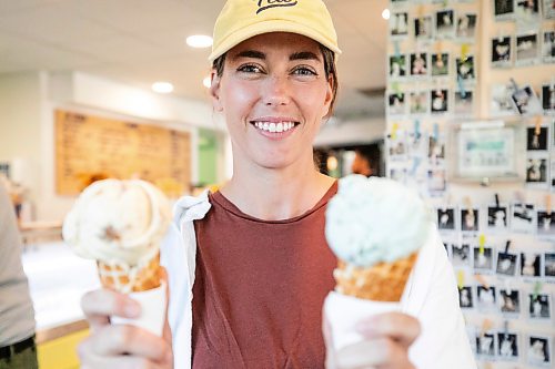 MIKAELA MACKENZIE / FREE PRESS
	
Co-owner Teri-Lynn Friesen with Avaճ cookie butter (left) and mint chocolate ice creamʡt Fete on Tuesday, July 21, 2026. 

For AV story.
Free Press 2026