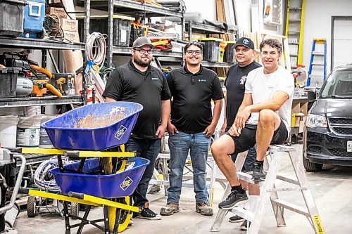 MIKAELA MACKENZIE / FREE PRESS
From left to right: Mark Poirier (Step Up Project Coordinator), Morley Daniels (Senior Lead Hand), Tom Cameron (Step Up Manager) and Jason Eheler (Step Up Navigator/Health and Spiritual Care) on Thursday, July 16, 2026.
For Zoe story.
Free Press 2026