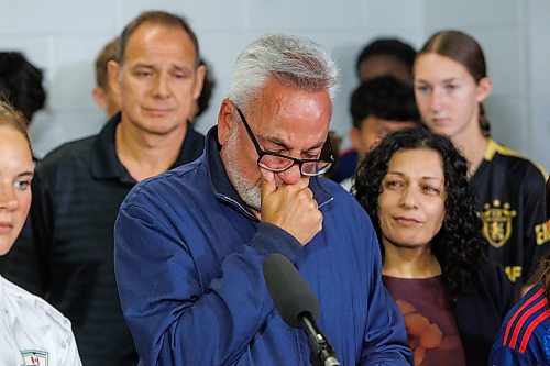 MIKE DEAL / FREE PRESS
Raff Cantafio speaks during the announcement, getting emotional while talking about his father, Ralph Cantafio.
Surrounded by young soccer athletes, Sports, Culture, Heritage and Tourism Minister Nellie Kennedy announces that the provincial government will be investing $750,000 to support upgrades to the Ralph Cantafio Soccer Complex (900 Waverley Street).
Héctor Vergara, executive director, Manitoba Soccer Association, and Raff Cantafio, Cantafio family also spoke, both getting emotional during their speeches.
Reporter: Grace Penner
260724 - Friday, July 24, 2026.