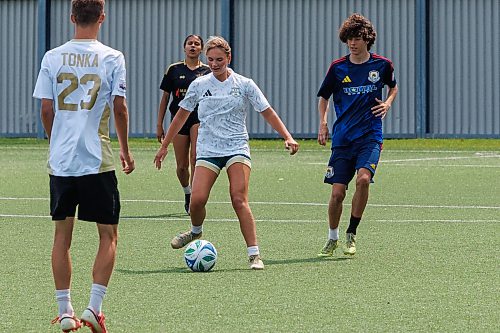 MIKE DEAL / FREE PRESS
Some of the athletes play a bit of scrimmage after the announcement.
Surrounded by young soccer athletes, Sports, Culture, Heritage and Tourism Minister Nellie Kennedy announces that the provincial government will be investing $750,000 to support upgrades to the Ralph Cantafio Soccer Complex (900 Waverley Street).
Héctor Vergara, executive director, Manitoba Soccer Association, and Raff Cantafio, Cantafio family also spoke, both getting emotional during their speeches.
Reporter: Grace Penner
260724 - Friday, July 24, 2026.