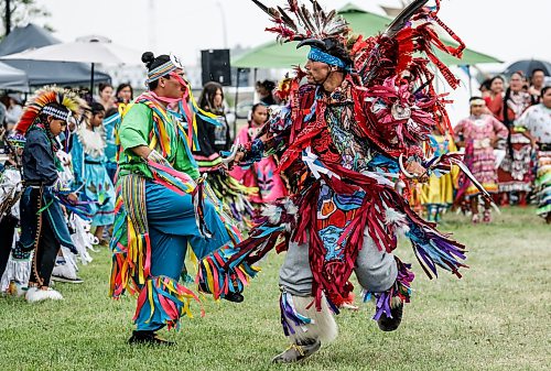 JOHN WOODS / FREE PRESS
People participate in the grand entrance of the powwow at Anishinaabe Days Sunday, July 26, 2026.
reporter: standup