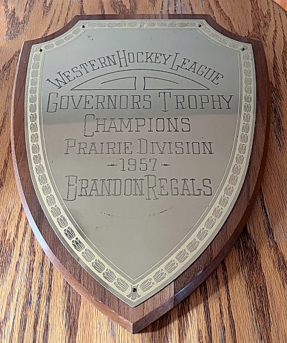 A plaque that was awarded to the Brandon Regals after they won the Prairie Division title of the Western Hockey League in 1957 is shown. (Perry Bergson/The Brandon Sun)