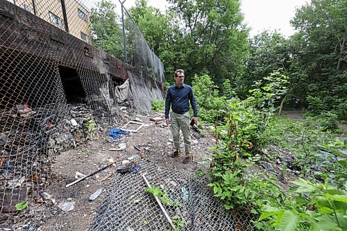 Ruth Bonneville / Free Press
Local 35 Balmoral Encampment
Marvin Sharp stands near the encampments on the property at 35 Balmoral.
More info to story: Sharp says people living in the encampments cut through fencing beneath the property's parking garage and lit fires that caused significant structural damage, leaving part of the garage unstable and requiring demolition and reconstruction. Sharp questions why the burden of removing the encampments and cleaning up the site has fallen on the property owners. He says the City of Winnipeg should be responsible for removing encampments on private property, with police assistance, and for coordinating the cleanup, rather than requiring homeowners to bear the cost and responsibility in addition to repairing the damaged garage.
The city has issued a compliance order there. They own the land back down to the river. There’s an encampment there and the city wants the landlords to clean it up, but the landlords are like, ‘What are supposed to do? There are people living there in tents, etc.’
Story by Scott Billeck
July 21st, 2026