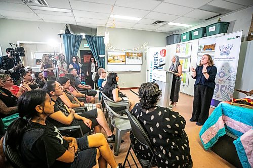 MIKAELA MACKENZIE / FREE PRESS
	
Families Minister Nahanni Fontaine announces new funding for the North End Women’s Centre on Monday, July 27, 2026. 

For Malak story.
Free Press 2026