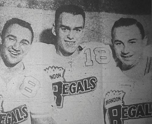 In a 2-1 victory over the Edmonton Flyers on Dec. 15, 1956, Len (Comet) Haley and Les Lilley scored and Lucien Dechene starred in net. The win put the Regals up four points on the second-place Flyers. (Brandon Sun files)