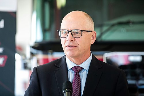 MIKAELA MACKENZIE / FREE PRESS
	
Mayor Scott Gillingham speaks at an event unveiling three new fire engines for the Winnipeg Fire Paramedic Service made at locally-owned and operated Fort Garry Fire Trucks on Monday, June 29, 2026.

For Joyanne story.
Free Press 2026