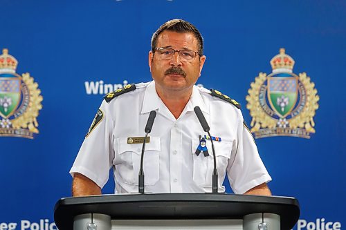 MIKE DEAL / FREE PRESS
Winnipeg Police Chief Gene Bowers speaks during a press conference to discuss a recently launched initiative in relation to open drug-use and drug trafficking in public places.
Reporter: Scott Billeck
260626 - Friday, June 26, 2026.