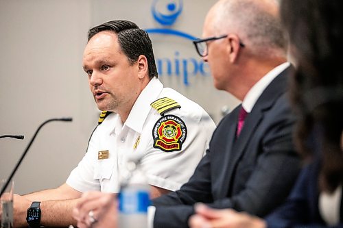 MIKAELA MACKENZIE / FREE PRESS
Winnipeg Fire Paramedic Service chief Ryan Sneath speaks at the release of the Community Crisis Response report on Tuesday, July 28, 2026.
For Malak story.
Free Press 2026