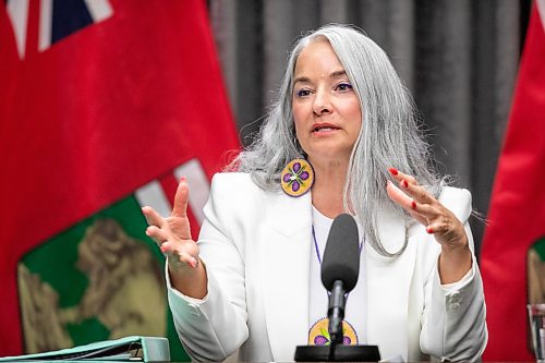 MIKAELA MACKENZIE / FREE PRESS
Families Minister Nahanni Fontaine speaks to the media about an external review of the Child and Family Services funding model at the Manitoba Legislative Building on Tuesday, July 28, 2026.
For Carol story.
Free Press 2026