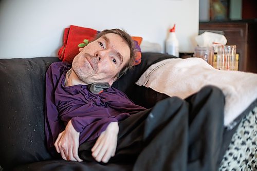 MIKE DEAL / WINNIPEG FREE PRESS
Tom Landy, 46, has spinal muscular atrophy and needs a new wheelchair. He's been waiting for a new power chair for 3.5 years and is calling out the long delays in our health-care system. His current chair is 15 years old, doesn’t fit him anymore and replacement parts are no longer available.
See Katie May story
230703 - Monday, July 03, 2023.