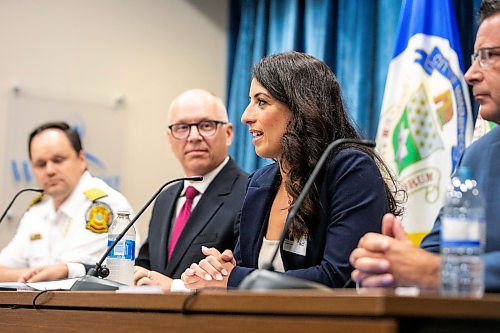 MIKAELA MACKENZIE / FREE PRESS
	
Maria Cotroneo, with Pensa Consulting Inc, speaks at the release of the Community Crisis Response report on Tuesday, July 28, 2026.

For Malak story.
Free Press 2026