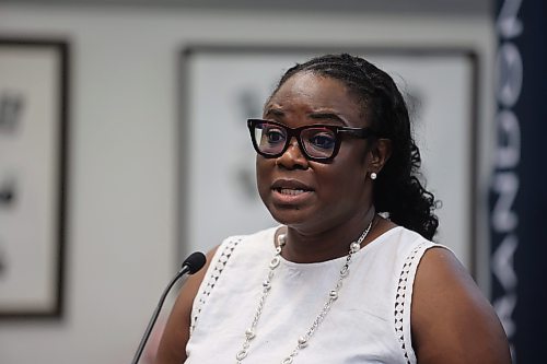 City of Brandon human resources director Lola Oyeladun speaks at city council on Monday evening. (Alex Lambert/The Brandon Sun)