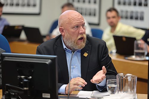 Brandon Coun. Tyson Tame (Ward 10) speaks at Monday evening’s city council meeting. (Alex Lambert/The Brandon Sun)