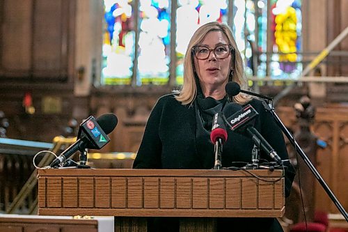 BROOK JONES/FREE PRESS
Holy Trinity Anglican Church and CentreVenture Development Corporation officially launch Phase II of the Holy Trinity Heritage Renewal Initiative, a major planning process that will help shape the future of one of Winnipeg's most significant heritage landmarks, on Wednesday, July 29, 2026. Pictured: CentreVenture Development Corporation President &amp; CEO Rochelle Squires speaking during the announcement at Holy Trinity Church in Winnipeg, Man.