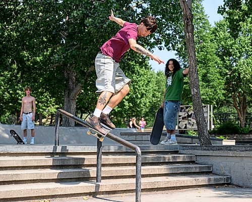 Mike Sudoma/Free Press
Austin Baran backside feeble grinds one of the Forks Plazas many handrails. Baran got into skateboarding 16 years ago when one of his older cousins brought a board to a family reunion. MTV shows like Life of Ryan Viva La Bam and Rob Dyrdesk Fantasy Factory brought skateboarding into the worldwide spotlight and kept young skaters like Baran inspired to keep skating at a young age
July 29, 2026