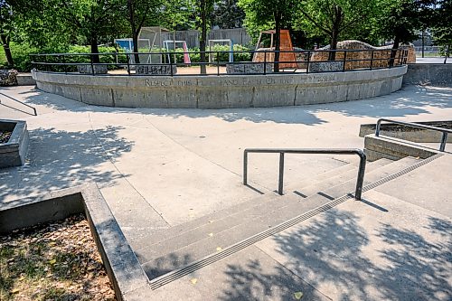 Mike Sudoma/Free Press
A mid level section of obstacles including a 4 stair with handrail, an out rail and a small concrete ledge The words Respect This Place and Each Other written on the walla across from the obstacle section is a quote from James W Burns who’s family foundation funded the construction of the Plaza the The Forks project back in 2006
July 29, 2026