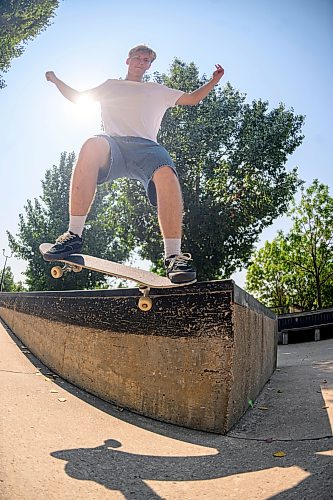Mike Sudoma/Free Press
Quade Smeall crooked grinds a ledge at The Forks Skatepark Wednesday afternoon
July 29, 2026