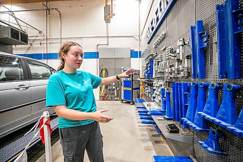 MIKAELA MACKENZIE / FREE PRESS
Cassandra Foy, final year collision, repair and refinishing program student, shows the car-o-liner that MPI donated to RRC Polytechճ collision repair and refinishing program on Thursday, July 30, 2026.
For Gabby story.
Free Press 2026