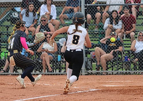 Rose Cochrane (8) plays both third base and catcher for the Westman Magic, and played a key role in helping them earn a provincial bronze medal and spot at the western Canadian softball championship beginning today. (Perry Bergson/The Brandon Sun)