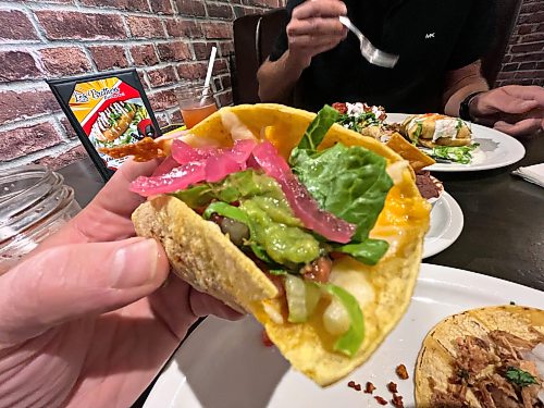 The vegetarian soft taco is one of several taco options available at both the Los Brothers 10th Street location, and at their food truck when they’re on the road for special events. With toppings of melted cheese, rich and smokey refried beans and guacamole, the vegetarian option is sure to please even the meat lovers at the table. (Matt Goerzen/The Brandon Sun)
