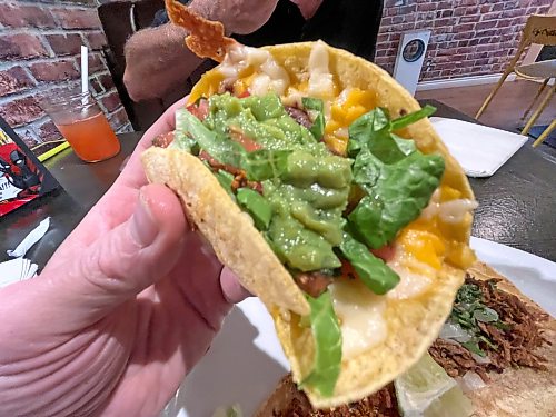 The vegetarian soft taco is one of several taco options available at both the Los Brothers 10th Street location, and at their food truck when they’re on the road for special events. With toppings of melted cheese, rich and smokey refried beans and guacamole, the vegetarian option is sure to please even the meat lovers at the table. (Matt Goerzen/The Brandon Sun)