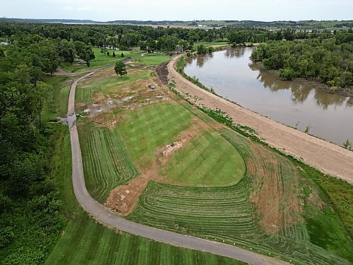 06082026
Damage to the Wheat City Golf Course caused by recent flooding is seen from the air on Thursday. (Tim Smith/The Brandon Sun)
