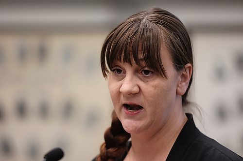 Salamander Summer Music Festival organizer Jenn Watson speaks to council at last week's city council meeting in Brandon. Watson says the festival has seen significant growth, with a record number of artists applying to perform at this summer's event. (Alex Lambert/The Brandon Sun)