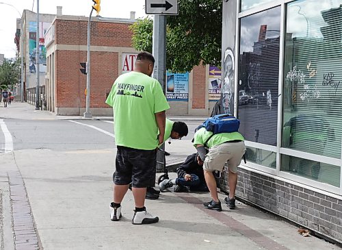 Ruth Bonneville / Free Press

LOCAL -  Main Street scenes after drug enforcement

Workers with DCSP (Winnipeg's Downtown Community Safety Partnership), respond to needs they see while on their walks through the Main Street area on Friday. 


Reporters take walk along  Main near Logan Ave., capturing what it’s like on the streets one day after the Winnipeg Police Service hold news conference on results of drug sweep last month.   

Story on the mood of the community after  June’s 10-day drug enforcement activities, and what are the next steps.

See story by Chris

Aug 7h,,  2026
