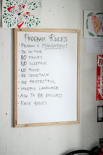 Mike Sudoma/Free Press
A list of rules are written on a whiteboard on the walls of a room at Morberg House named The Studio Wednesday afternoon The studio is a place for reflection and is where a lot of behavioural programming and education takes place
July 29, 2026


