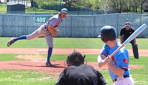 Ty Paddock delivers to a Brandon Cardinals batter during South West Baseball League action earlier this season. (Perry Bergson/The Brandon Sun)