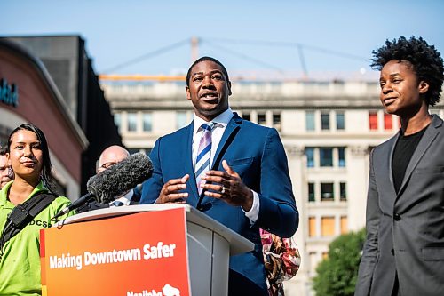 MIKAELA MACKENZIE / FREE PRESS
	
Business minister Jamie Moses announces new funding for downtown businesses on Tuesday, Aug. 11, 2026.

For Joyanne story.
Free Press 2026