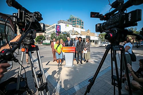 MIKAELA MACKENZIE / FREE PRESS
	
Mayor Scott Gillingham speaks at a press conference announcing new funding for downtown businesses on Tuesday, Aug. 11, 2026.

For Joyanne story.
Free Press 2026