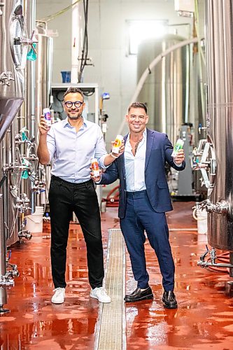 MIKAELA MACKENZIE / FREE PRESS
Arturo Orellana (left) and Grant Reid, cofounders of HealthySips, at Barn Hammer Brewing (where HealthySips is made) on Wednesday, Aug. 12, 2026.
For Gabby story.
Free Press 2026