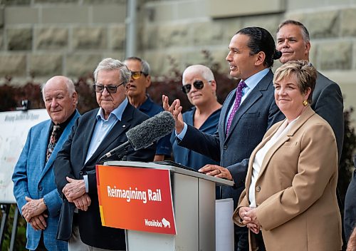 ROBERT LEE / FREE PRESS
Manitoba Premier Wab Kinew makes an announcement concerning long-awaited Winnipeg rail relocation at Wesley Hall at the University of Manitoba campus on Wednesday, August 12, 2026.