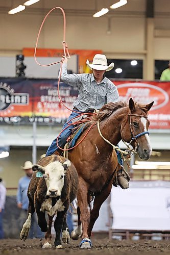 13082026
Emmett Alexander of Lenore, Manitoba tries to rope a calf during the junior high boys breakway event at the high school rodeo on the opening day of the 2026 Virden Indoor Rodeo and Wild West Daze on Thursday. The annual Rodeo and Wild West Daze runs until Sunday with a variety of events including a parade, a demolition derby, nightly rodeo performances and other events. (Tim Smith/The Brandon Sun)