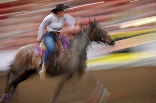 13082026
Preslie Wiebe of Killarney, Manitoba races for the finish during the barrel racing event at the high school rodeo on the opening day of the 2026 Virden Indoor Rodeo and Wild West Daze on Thursday. The annual Rodeo and Wild West Daze runs until Sunday with a variety of events including a parade, a demolition derby, nightly rodeo performances and other events. (Tim Smith/The Brandon Sun)8