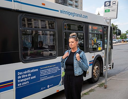 ROBERT LEE / FREE PRESS
Tania Homenchuk is photographed at a bus stop in Winnipeg on Thursday, August 13, 2026. Homenchuk, along with many other residents and natives of Winnipeg, is disappointed with the launch of the Primary Transit Network, which has led to thousands of complaints and concerns rolling into the city.