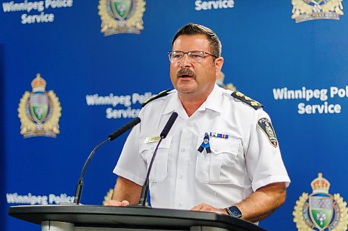 MIKE DEAL / FREE PRESS
Winnipeg Police Chief Gene Bowers speaks during a press conference to discuss a recently launched initiative in relation to open drug-use and drug trafficking in public places.
Reporter: Scott Billeck
260626 - Friday, June 26, 2026.