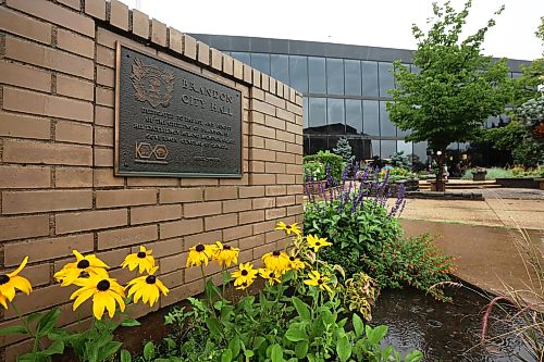 14082026
Flowers outside Brandon City Hall on a rainy Friday. 
(Tim Smith/The Brandon Sun)