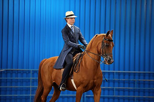 14082026
Seventeen-year-old Taylor Vonderahe of Buckley Washington practices with his half Arabian Eros Better Behold prior to competing in the country english pleasure junior owner to ride category at the Canada's National Arabian Championship at the Keystone Centre on Friday. Vonderahe trains his own horses and has been doing so for three years. The Arabian show wraps up today. (Tim Smith/The Brandon Sun)
