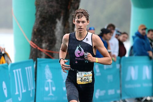 Sprint distance winner Nolan Law of Oakbank nears the finish line during the Riding Mountain Triathlon on Saturday. (Perry Bergson/The Brandon Sun)
Aug. 15, 2026