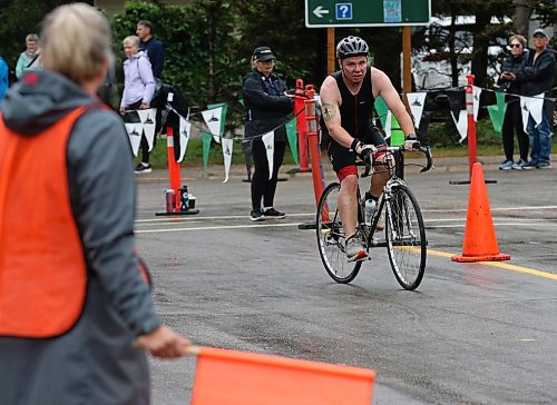 Dominic Lloyd of Winnipeg (411) begins his Sprint-distance ride of 20 kilometres during the Riding Mountain Triathlon on Saturday. (Perry Bergson/The Brandon Sun)
Aug. 15, 2026