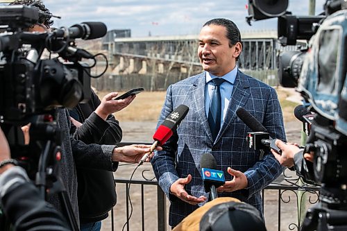 Manitoba Premier Wab Kinew speaks to media at the state of the region address in Lockport in April 2026. (Mikaeala MacKenzie/Winnipeg Free Press files)