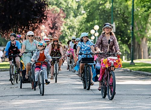 JOHN WOODS / FREE PRESS
Patty Wiens leads as women participate in the Fancy Women Bike Ride at the Legislature grounds Sunday, August 16, 2026.
reporter: maggie