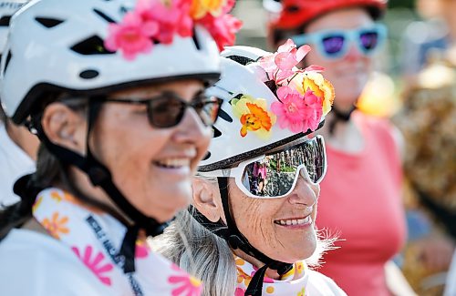 JOHN WOODS / FREE PRESS
Rose MAcDonald, left, and Sarah Gravelle-MacKenzie and other women participate in the Fancy Women Bike Ride at the Legislature grounds Sunday, August 16, 2026.
reporter: maggie