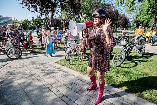 JOHN WOODS / FREE PRESS
Patty Wiens speaks as women participate in the Fancy Women Bike Ride at the Legislature grounds Sunday, August 16, 2026.
reporter: maggie