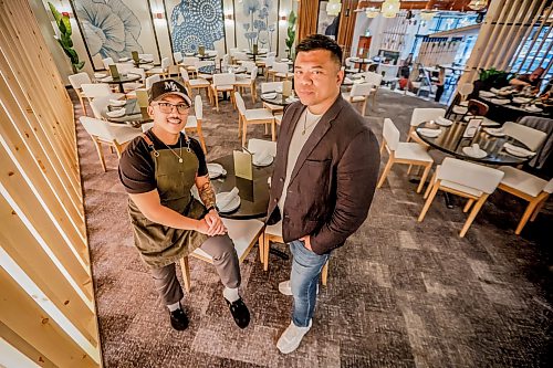 JOHN WOODS / FREE PRESS
Dom Merano, executive chef, left, and Chris Manalastas, vice president of Ture Hospitality at House of Ma, a new Asian-fusion restaurant on Bannatyne Tuesday, August 11, 2026. True Hospitality has opened a couple of new ventures on Bannatyne.

reporter: eva