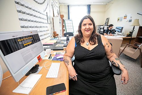 MIKAELA MACKENZIE / FREE PRESS
Daniela Smith-Fernandez, new company manager at Manitoba Association of Playwrights, in their Exchange Distric office on Monday, Aug. 17, 2026.
For Conrad story.
Free Press 2026